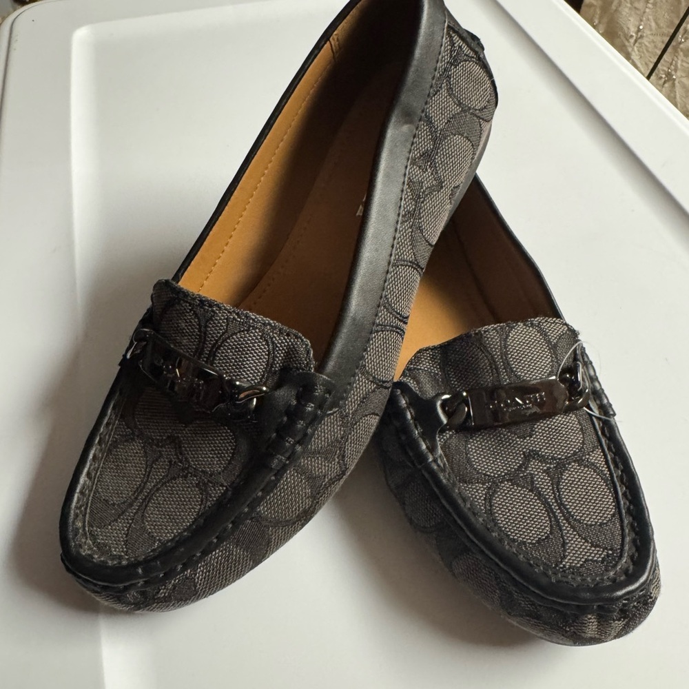 Coach Black and Gray Patterned Loafers